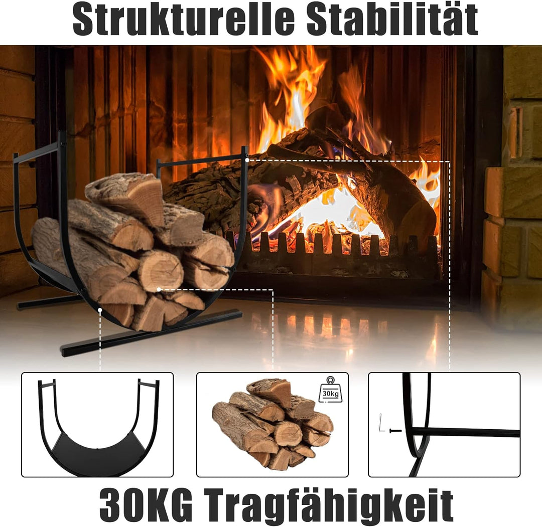 HENGMEI Kaminholzregal Innen Aussen, Halbrund Holzregal Kaminholz U-Förmiges Metall Brennholzregal H