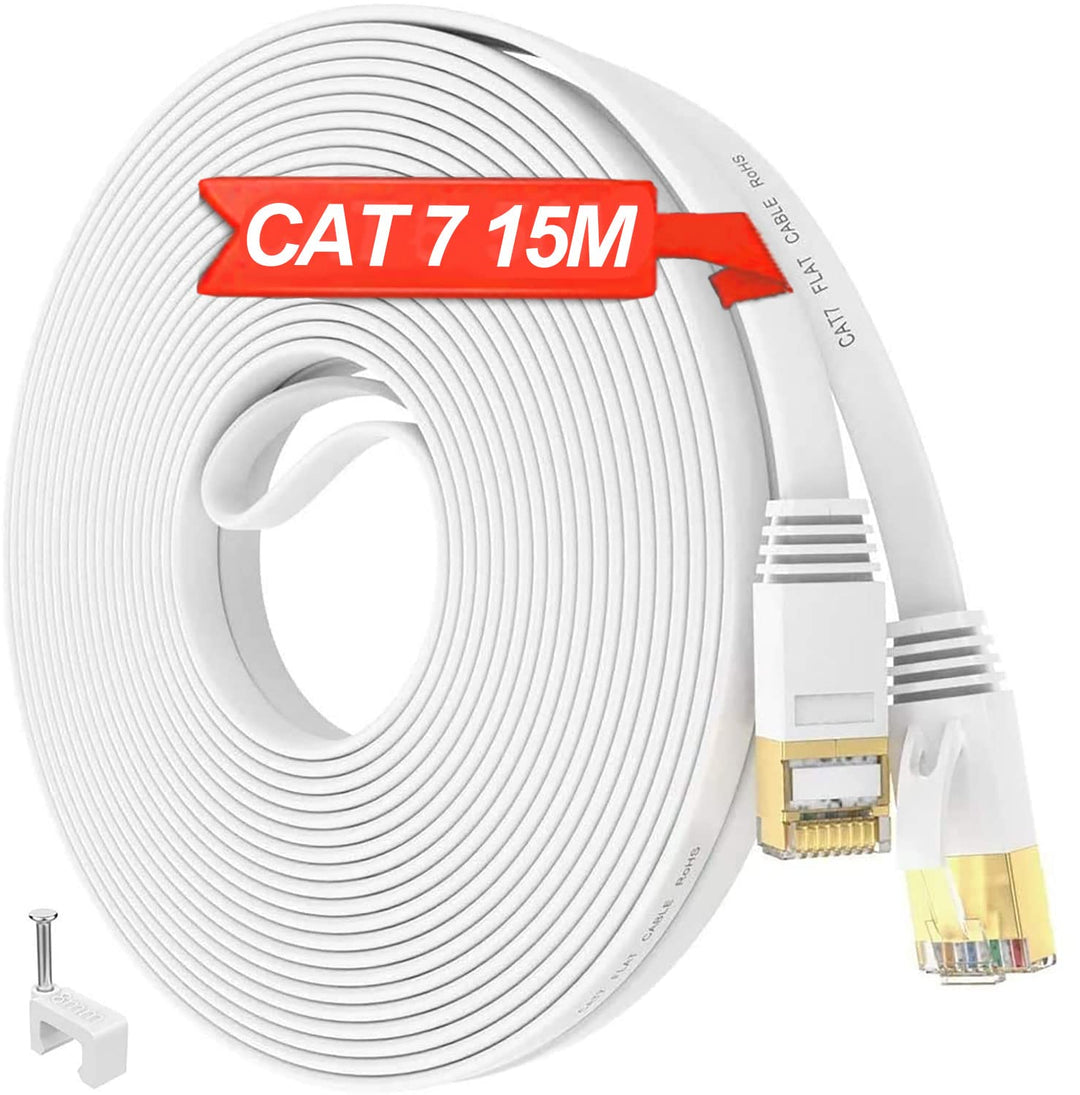 15 Meter LAN Kabel Cat 7 15m Netzwerkkabel Hochgeschwindigkeits S/FTP Schirmung Patchkabel, RJ45 Fla
