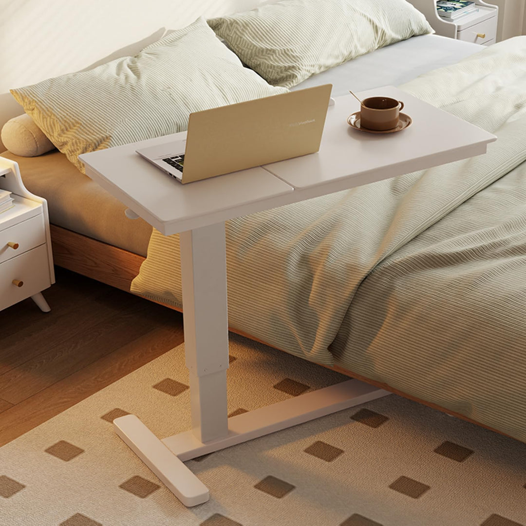 Massivholz-Beistelltisch mit Rollen, mobiler Stehtisch, 80 × 40 cm grosse Tischplatte, verstellbare