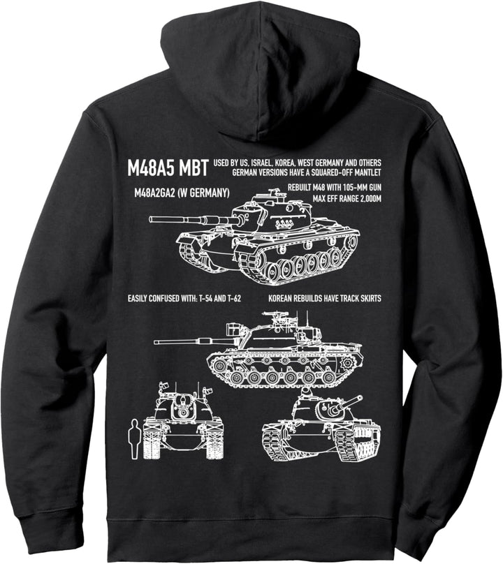 M48 A5 Patton Panzer American Blueprint Diagramm Pullover Hoodie