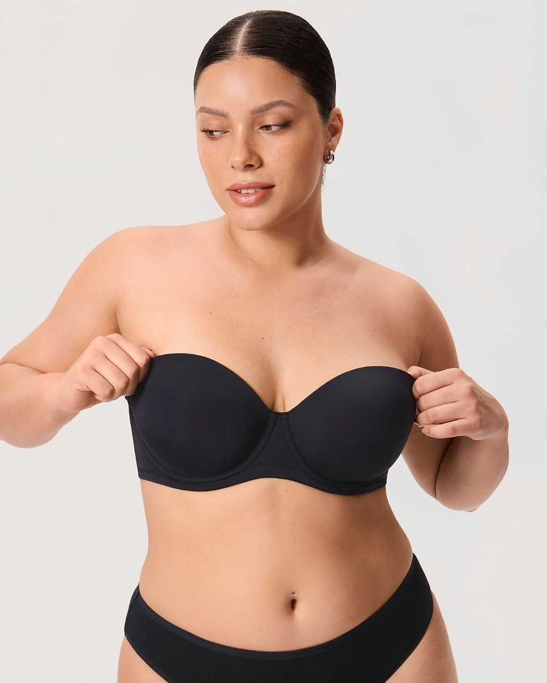 DELIMIRA Damen Trägerloser BH Grosse Grössen - Bügel BH mit Geformte Cups 70B Schwarz, 70B Schwarz
