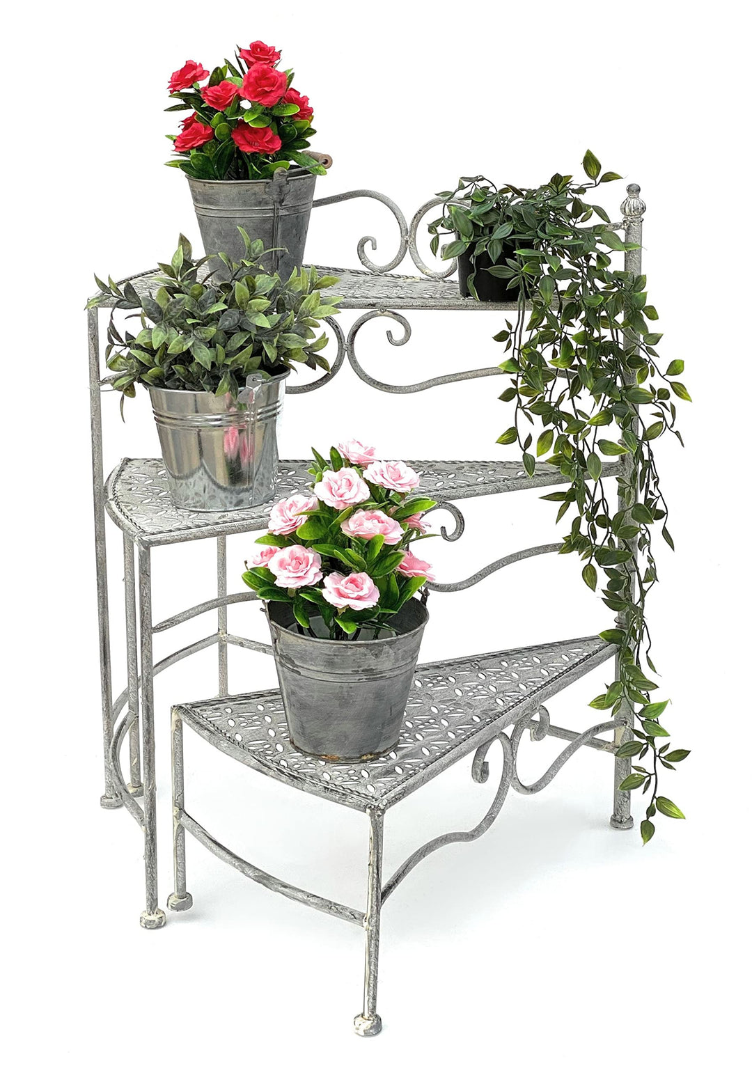 DanDiBo Blumentreppe Innen Metall Weiss Grau 55 cm Blumenständer mit 3 Ablagen 96125 Blumenständer B