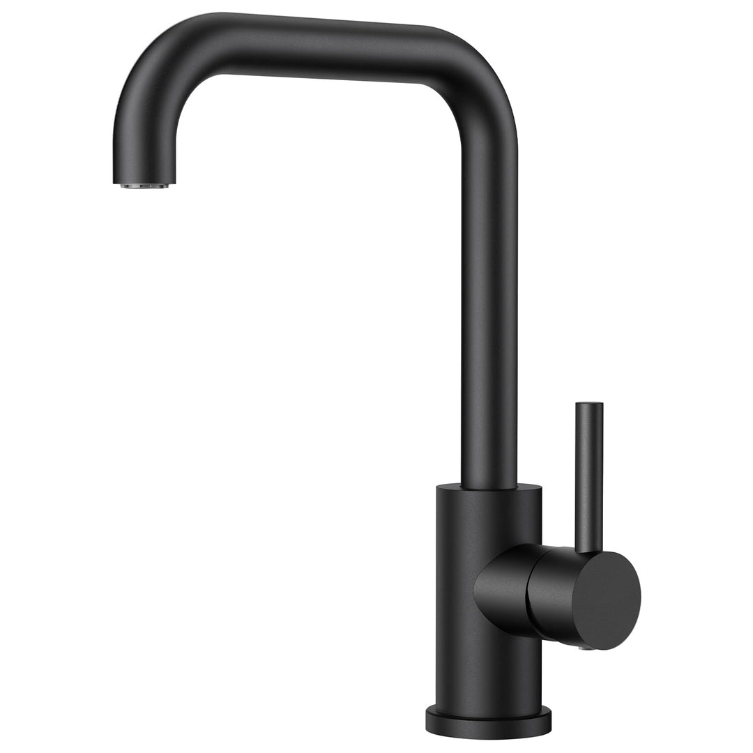 FORIOUS Wasserhahn Küche Schwarz, Küchenarmatur mit 360°Drehbar Armatur Küche Edelstahl, L Förmige M