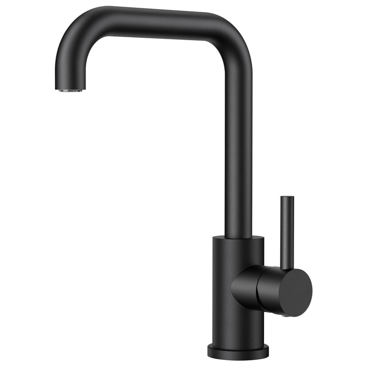 FORIOUS Wasserhahn Küche Schwarz, Küchenarmatur mit 360°Drehbar Armatur Küche Edelstahl, L Förmige M