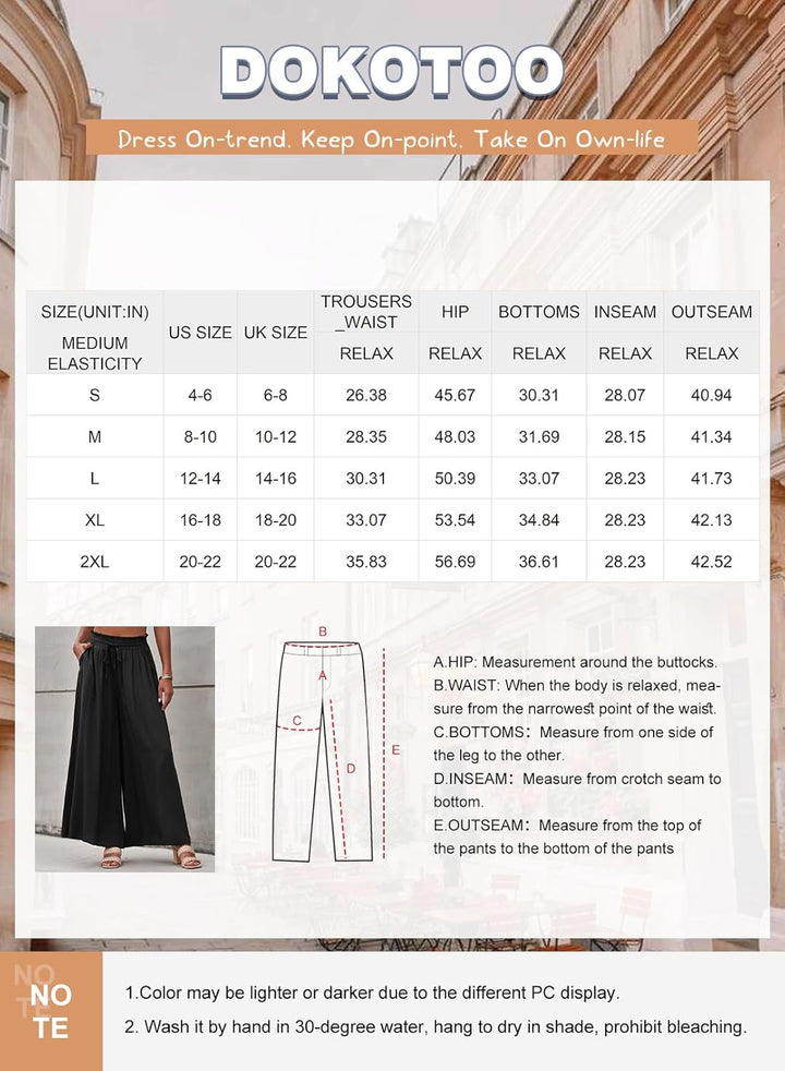 Dokotoo Sommerhose Damen Leicht Palazzo Hose Elegant Sommer High Waist Baggy Freizeithose Baumwolle