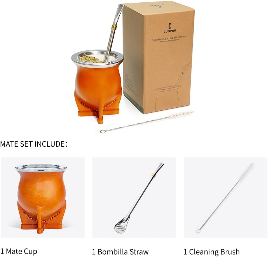 Argentinische Yerba Mate Tasse mit Keramik-Futter, Strohhalm, Tee-Kalabass, Tasse, eine Bombilla Mat