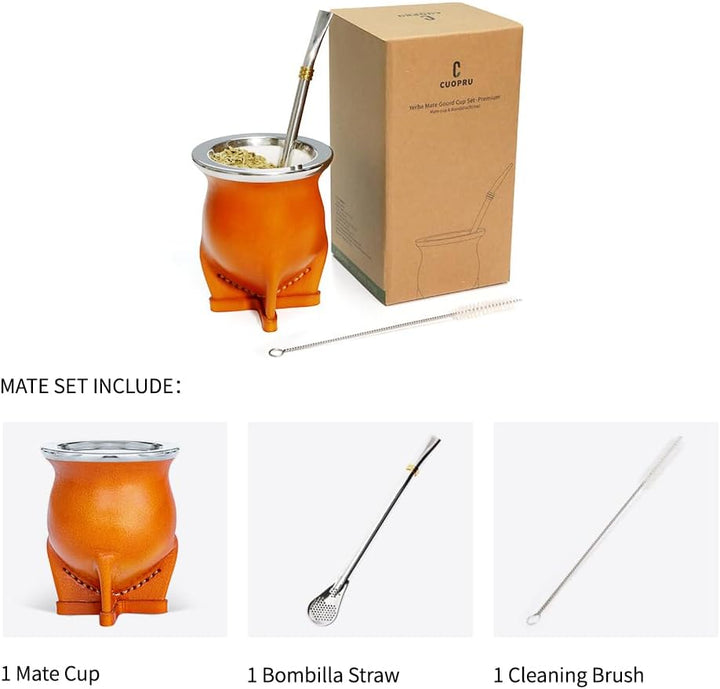 Argentinische Yerba Mate Tasse mit Keramik-Futter, Strohhalm, Tee-Kalabass, Tasse, eine Bombilla Mat