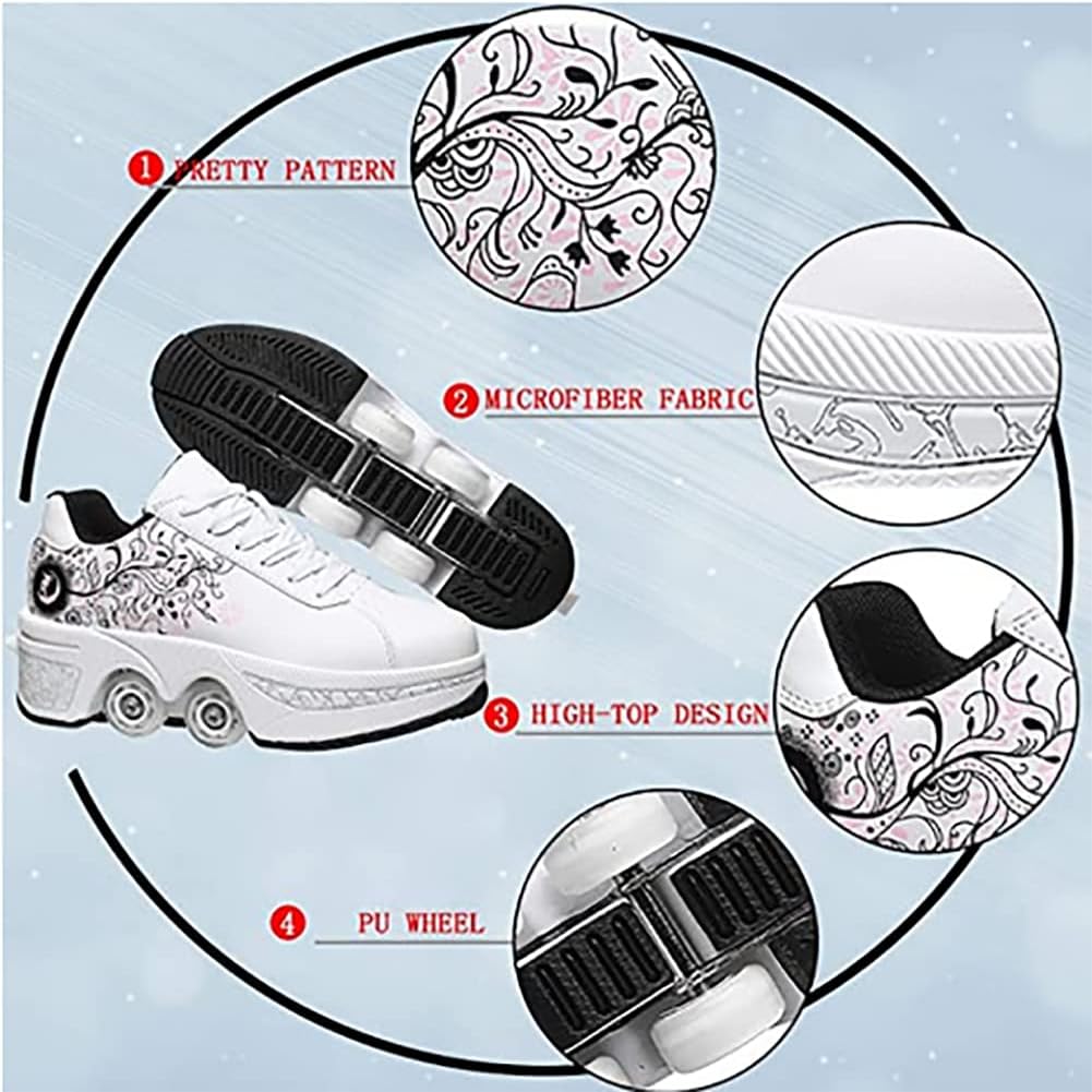 LDRFSE Schuhe mit Rollen, Rollschuhe Skateboard Schuhe Kinderschuhe Mit Rollen Skate Shoes Rollen Sc