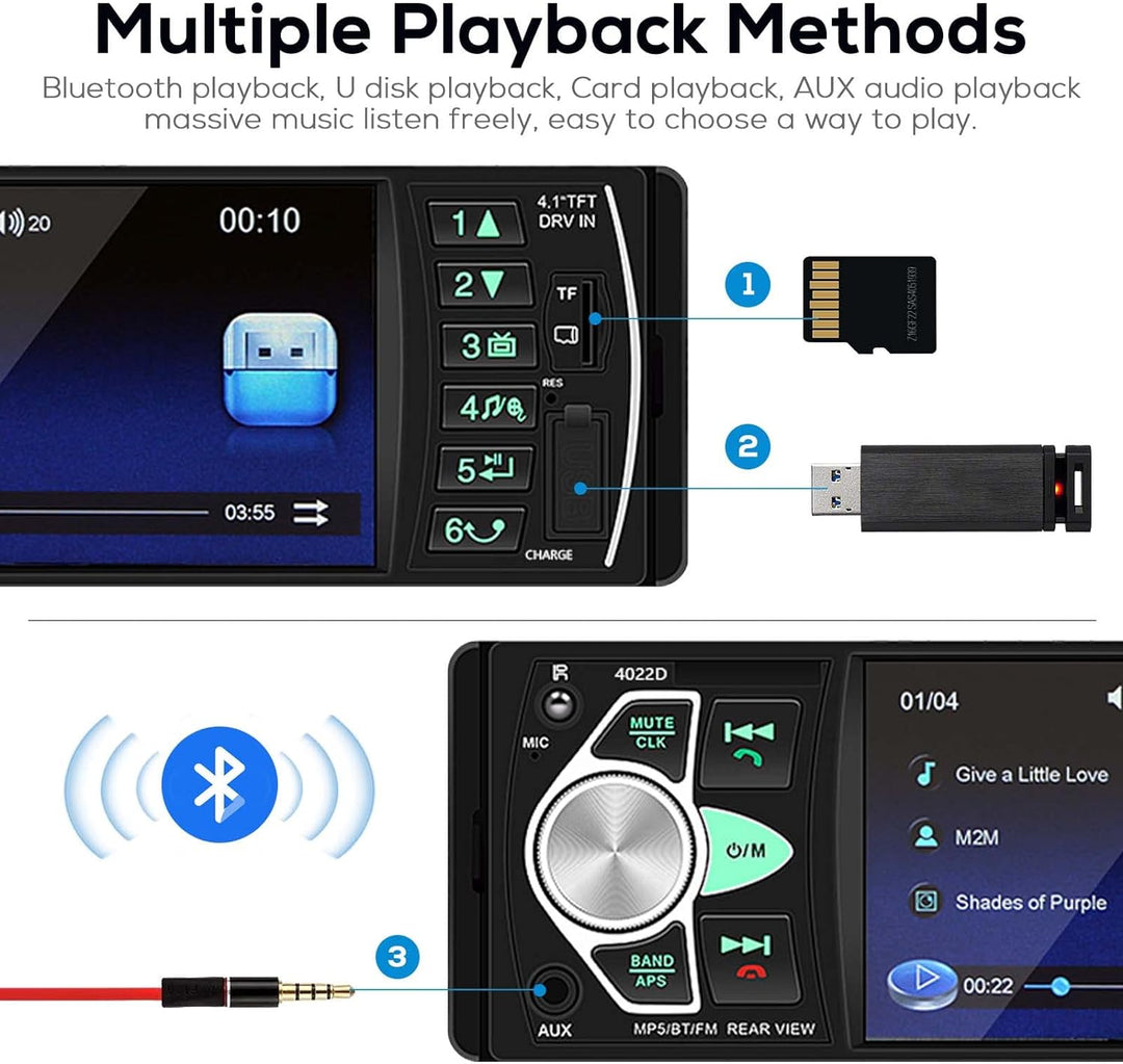 Podofo 1 Din 4.1 Zoll HD Bildschirm Autoradio mit Bluetooth Freisprecheinrichtung/ USB/ FM / SD/ AUX
