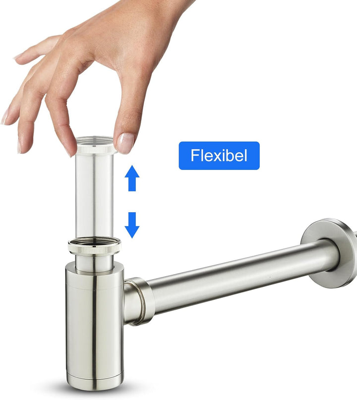 Siphon Universal für Waschtisch, KEOKBON 1 1/4 x 32 mm Syphon & Pop up Ventil Ablaufgarnitur mit Übe