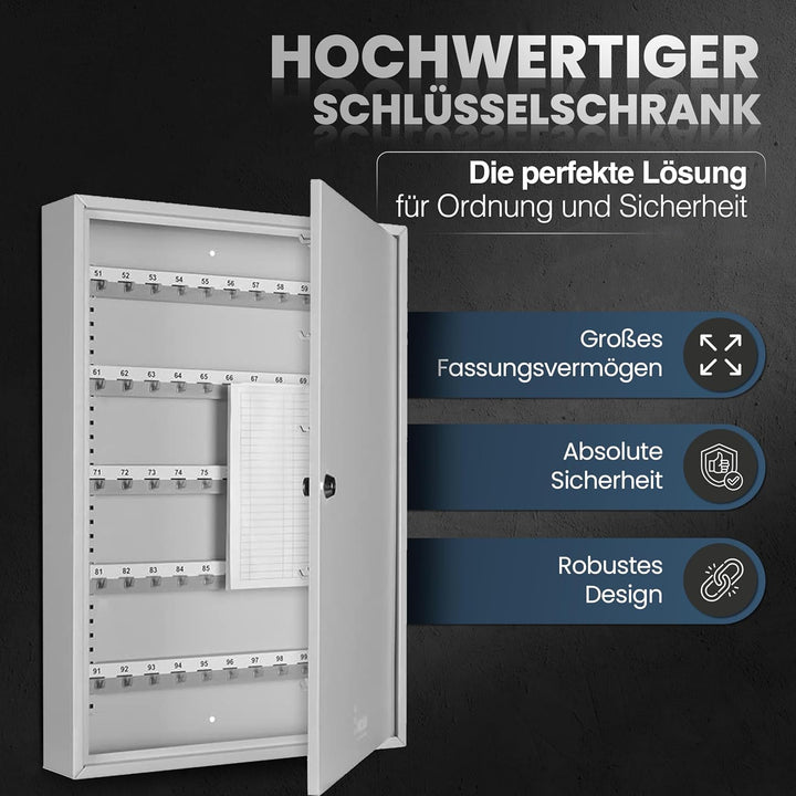 Schlüsselkasten SD100 – Schlüsselschrank mit 100 Haken, robuste Schlüsselbox aus Stahl, abschliessba