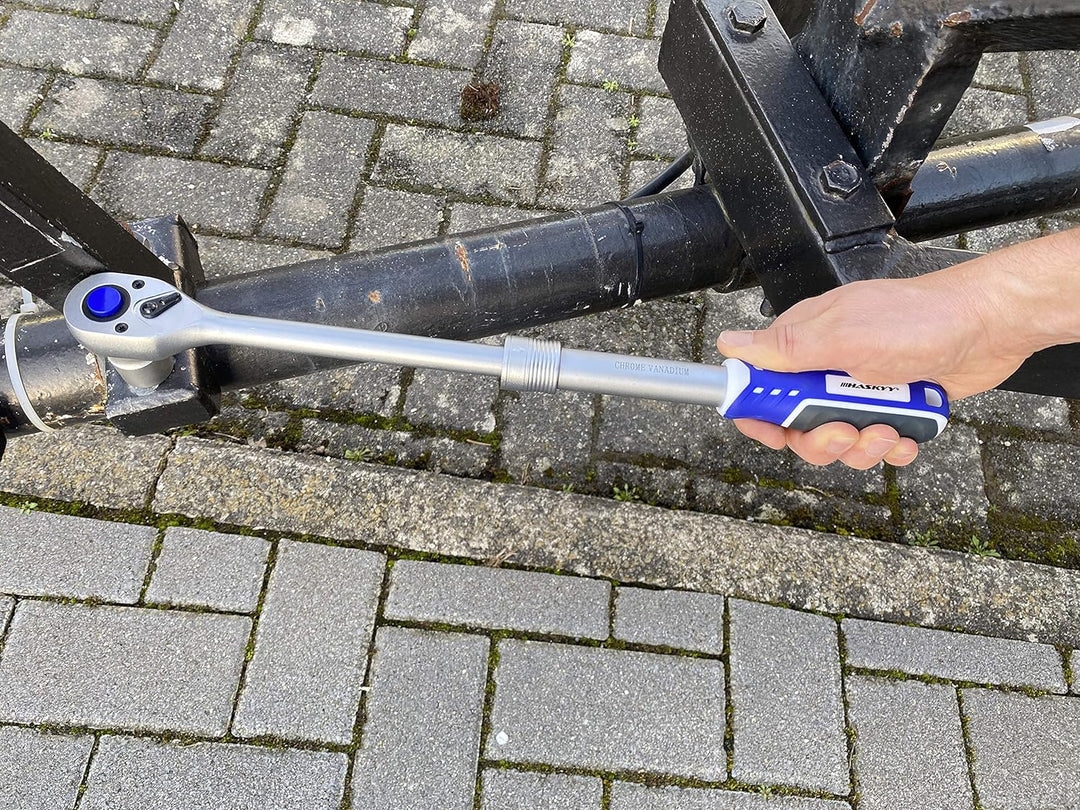 HASKYY | 1/2" + 3/8" + 1/4" | Teleskop-Ratsche-Knarre-Set I Umschaltknarre ausziehbar | feinverzahnt