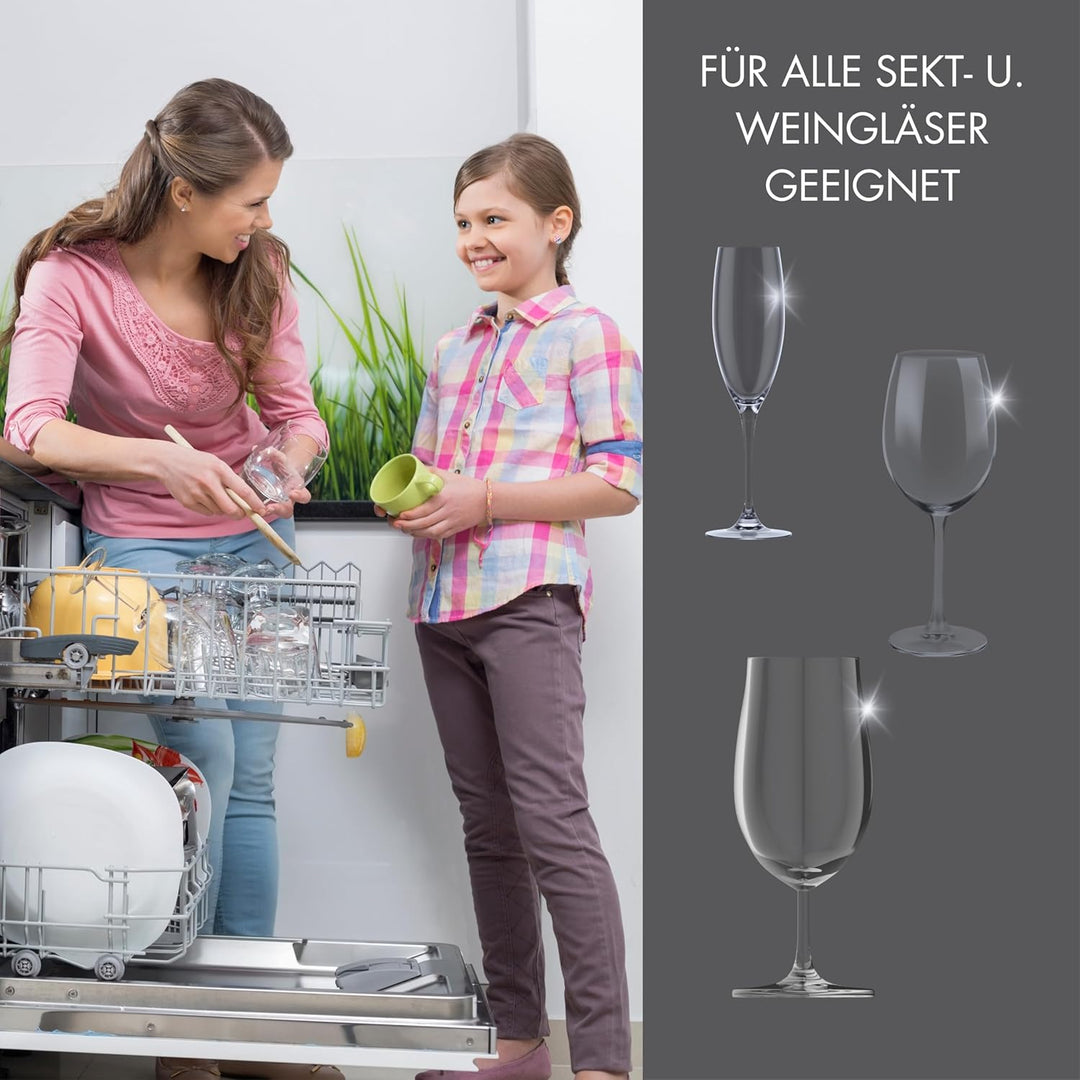 BeDiCo I 4er-Set I Edelstahl Spülmaschinen Aufsteck-Weinglashalter I Schutz der Gläser vor Kippen, B