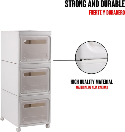 Calma Dragon Stapelbare Aufbewahrungsboxen mit Deckel 3 Kunststoff-Schublade Organizer Regale mit Rä