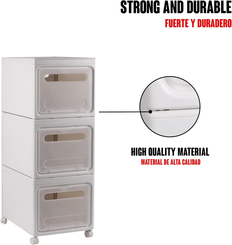 Calma Dragon Stapelbare Aufbewahrungsboxen mit Deckel 3 Kunststoff-Schublade Organizer Regale mit Rä