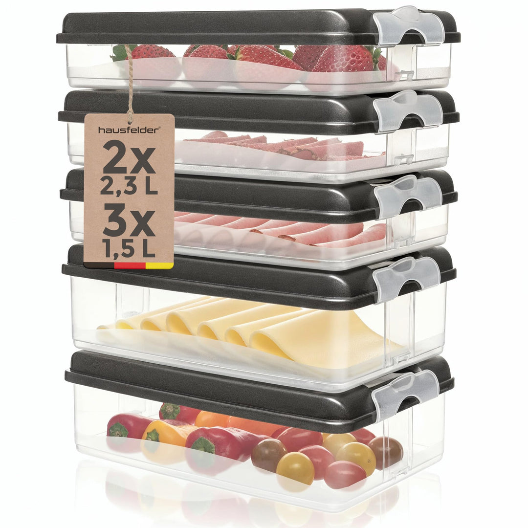 Hausfelder Aufschnittbox Organizer Set - stapelbar mit Deckel – Kühlschrank Wurstbox Aufschnittdosen