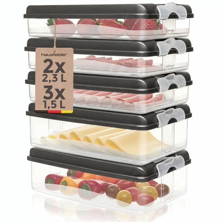 Hausfelder Aufschnittbox Organizer Set - stapelbar mit Deckel – Kühlschrank Wurstbox Aufschnittdosen