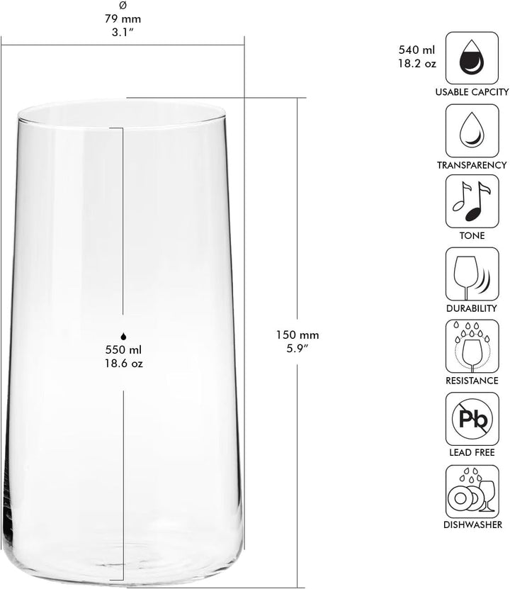 KROSNO Wassergläser Longdrinkgläser Trinkgläser | Set von 12 | 540 ML | Avant-Garde Kollektion | Per