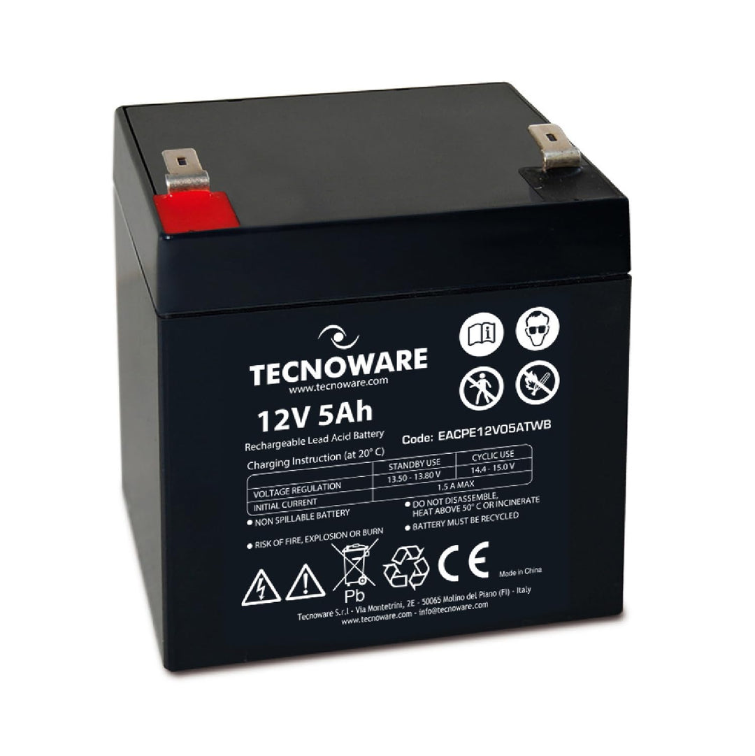 Tecnoware Power Systems - Ersatzbatterie für USV, Videoüberwachung und Alarmsysteme, 12V 5Ah Kapazit