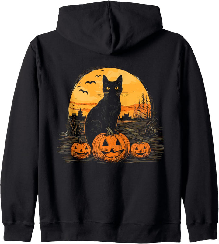 Schwarze Katze Kürbis Halloween Kostüm Katze Männer Frauen Kapuzenjacke