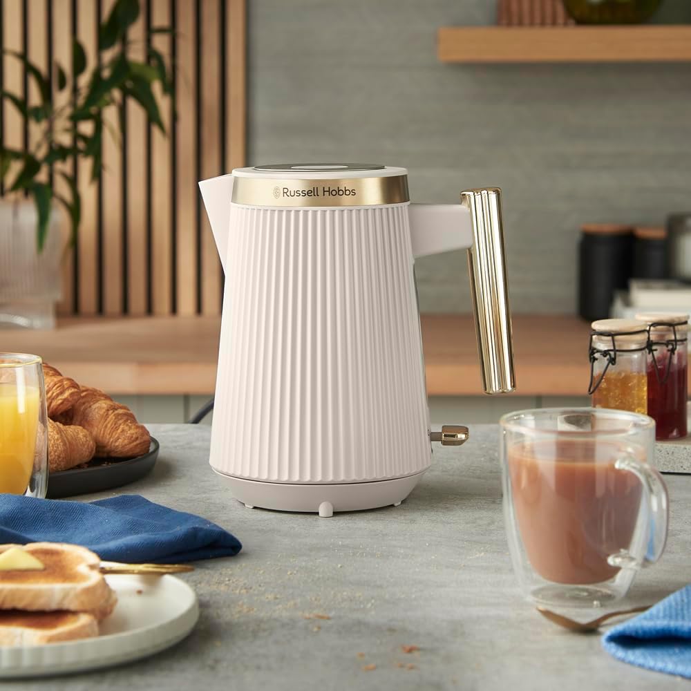 Russell Hobbs Wasserkocher [1,7L, 2400W] Brontë Stone (Mattes Design, Goldakzente, Ausgusstülle, Was