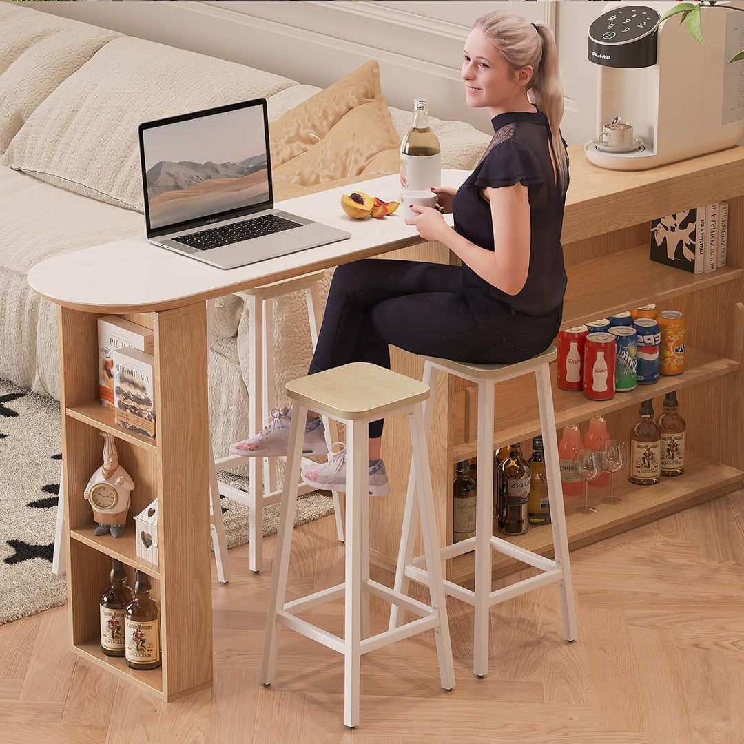 YMYNY 2er Set Barstühle, Küchenstühle, Barhocker, Holzoptik mit Metallrahmen, Industriestil, 28 x 29