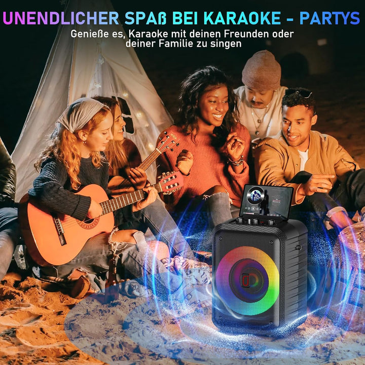 HWWR Karaoke Maschine, Karaoke Anlage Mit 2 Mikrofonen, Tragbarer Bluetooth Karaoke Anlage Mit Led L
