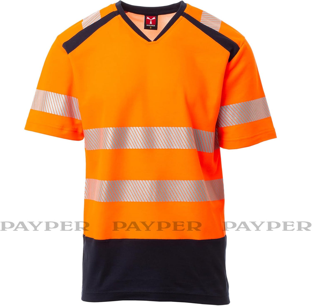 PAYPER Way Warnschutz T-Shirt Unisex 55% Baumwwolle/45% Polyester Warnorange/Blau Gr. XL