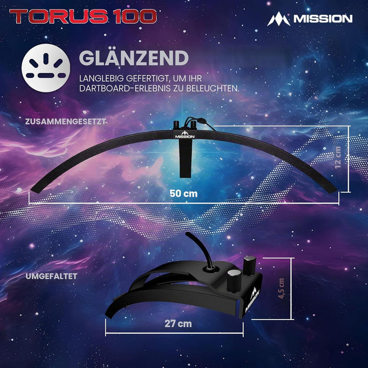 Mission Darts TOR100 Torus 100 | Dartscheibe LED klappbar tragbar Dartscheibe Reise Beleuchtungssyst