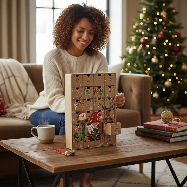 MIJOMA Adventskalender „JOY“ – 24 Boxen zum Befüllen – Wiederverwendbar aus Karton – Weihnachtskalen