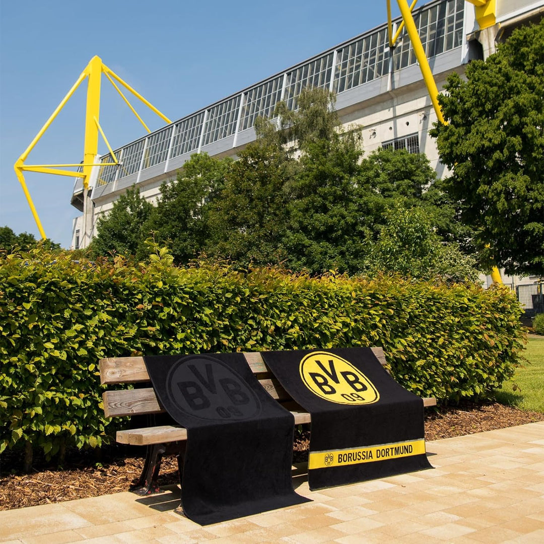 Borussia Dortmund BVB Badtuch - 180x70 cm - schwarz - 100% Baumwolle - BVB Emblem