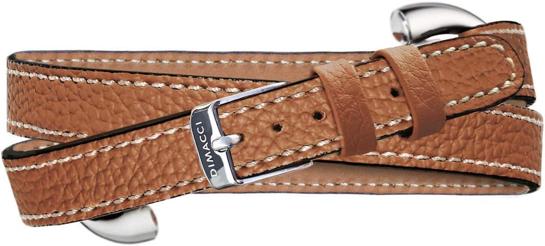 DIMACCI Trensen-Armband Kalbsleder | Alba-Kollektion in Cognac Silber-Optik aus Edelstahl | Schmuck
