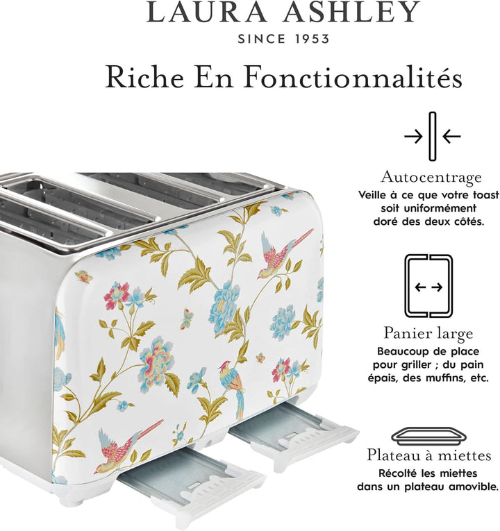 VQ Laura Ashley 4-Scheiben-Toaster mit einstellbaren Heiz-, Auftau- und Aufwärmmodi - Edelstahl Vint