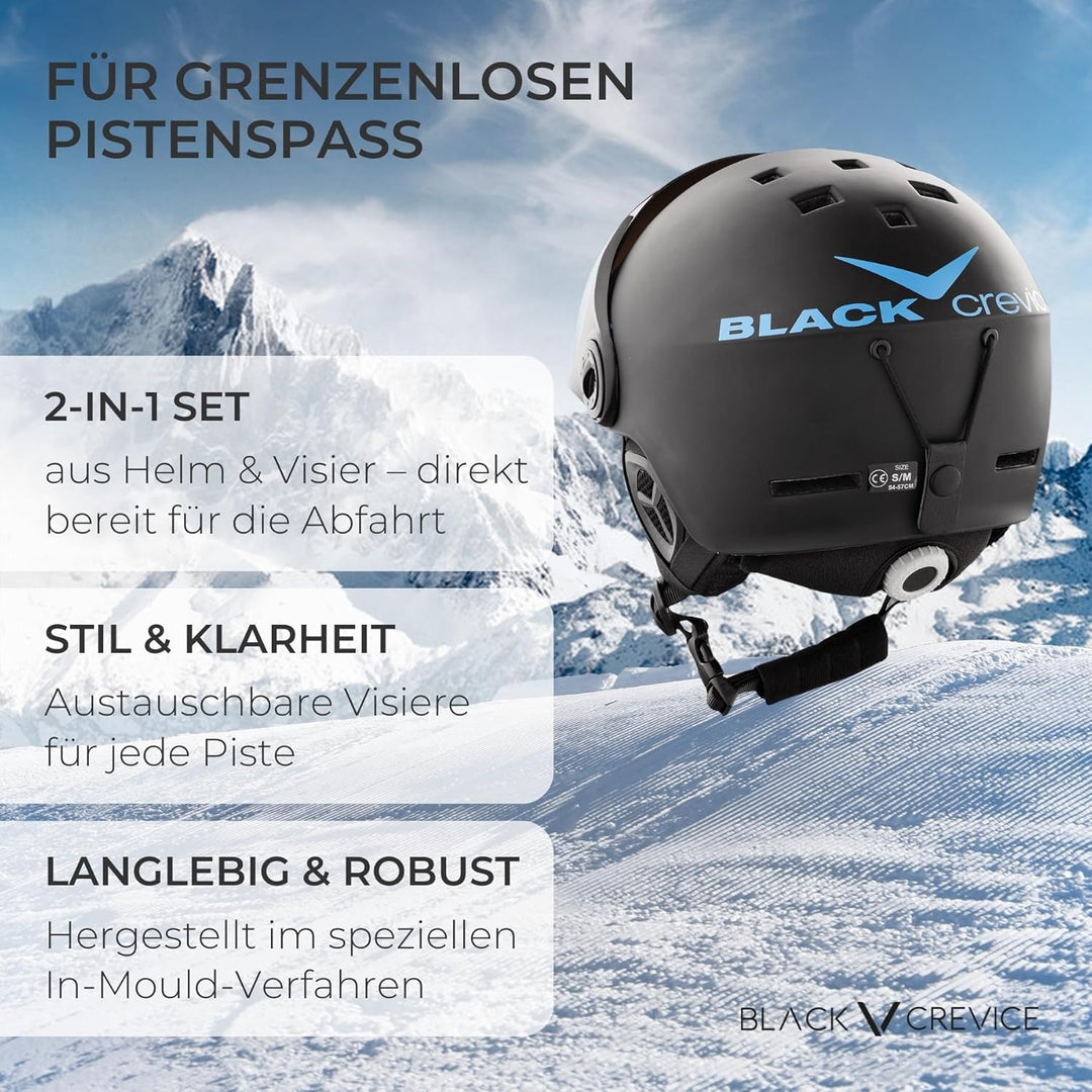 Black Crevice Skihelm Saalbach I Skihelm mit Visier im Pilotenstyle I Skihelm Herren & Damen inkl. S