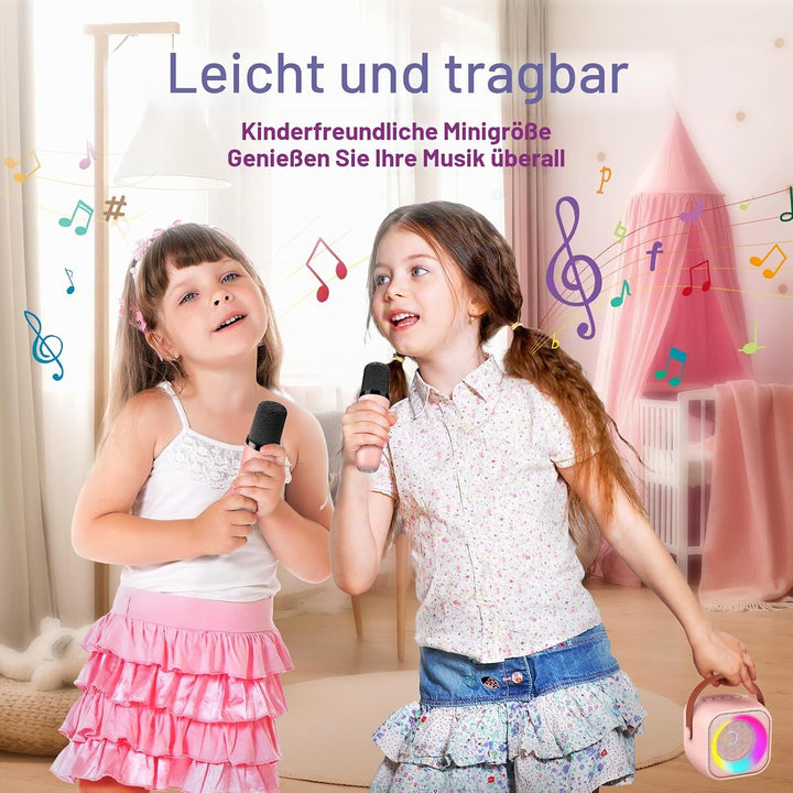 Karaoke Maschine Kinder mit 2 Mikrofonen, Mikrofon Kinder Geschenk Mädchen 3-10 Jahre, Drahtloses Mi