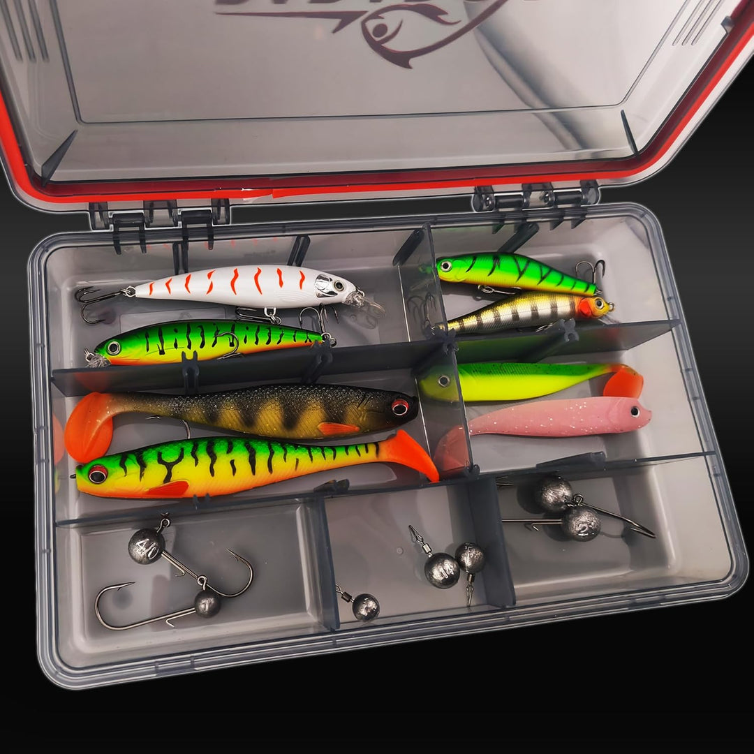 wasserdichte Köderboxen I 5x Box M 27,5x18x5cm I Angelbox Köderbox Angeln Angelkoffer gross Tackle B