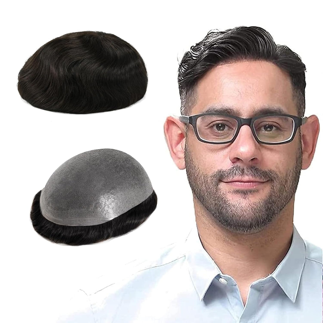 Lordhair Perücke für Herren, Toupet Herren aus natürlichem Echthaar, 0,08 mm vorn, 1/2 Zoll, V-loope