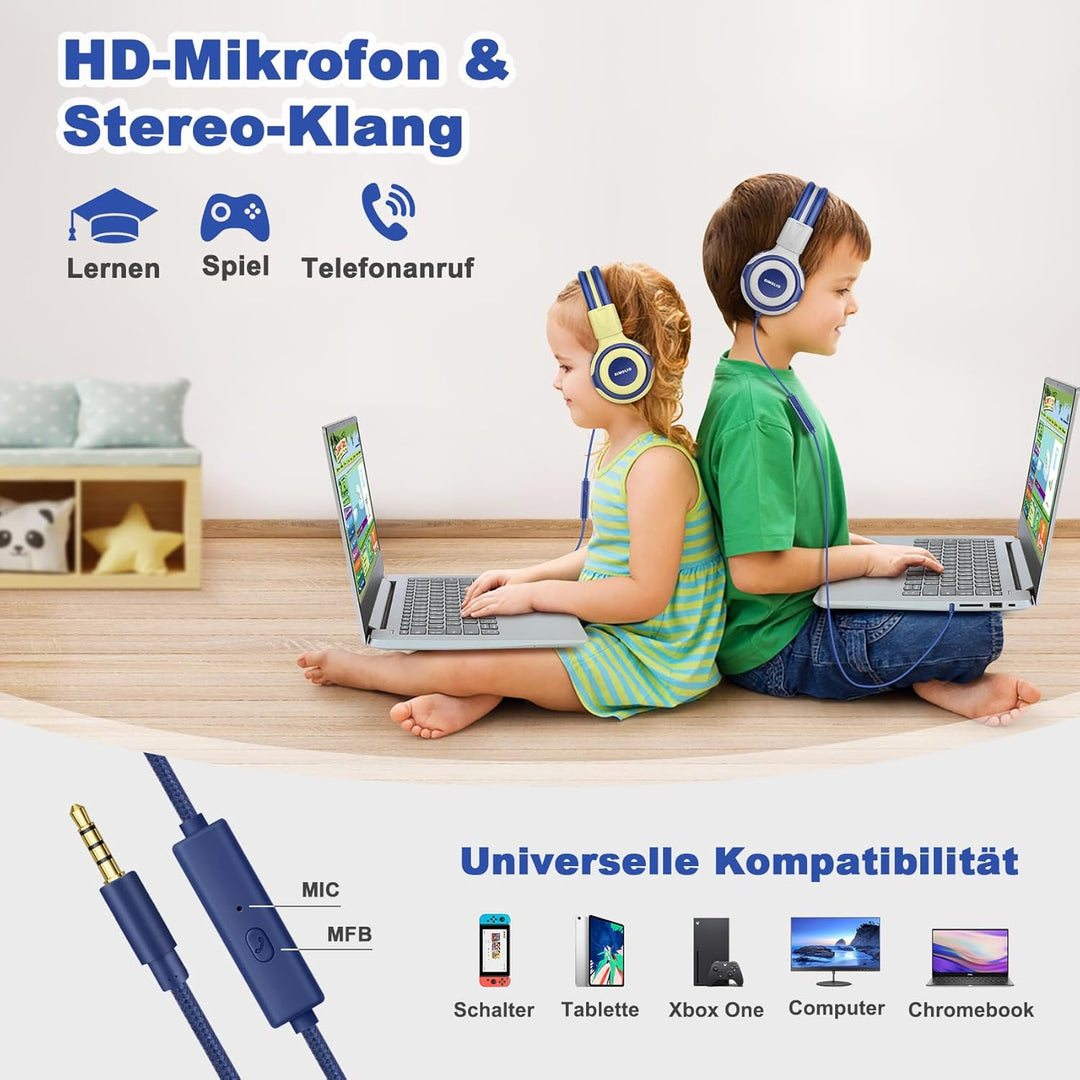 SIMOLIO Kopfhörer mit Volume Limited, On Ear Kopfhörer mit Mikrofon, Share-Port, Kabelgebundene Kopf
