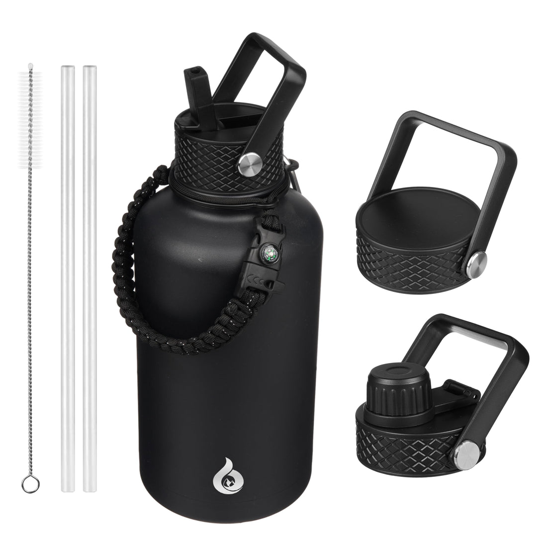 BJPKPK Halber Gallone Isolierte Trinkflasche mit Strohhalm-Deckel, 1.9L Grosse Edelstahl Flasche mit