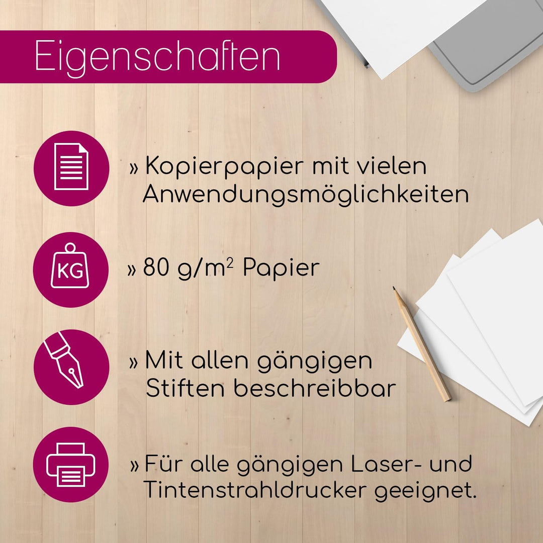 younikat 500 Blatt DIN A5 Papier rosa 80 g/m² I Blanko Kopierpapier Druckerpapier Universalpapier I