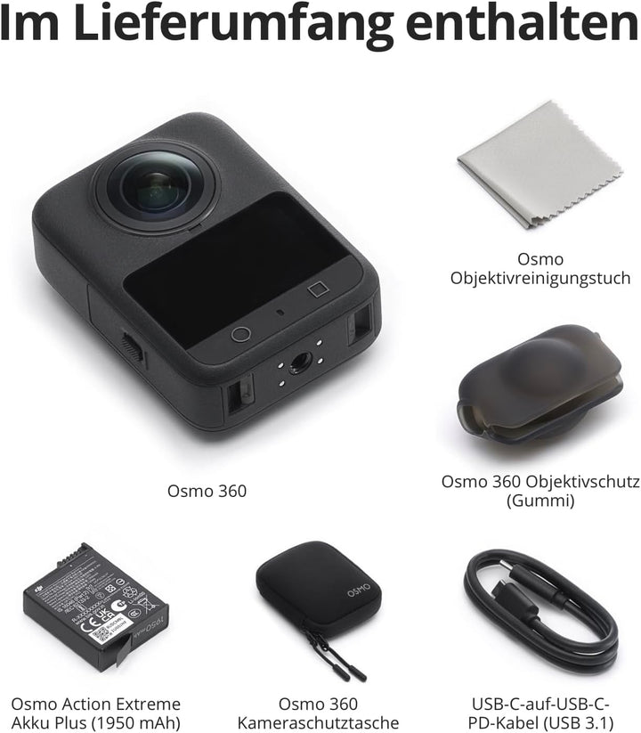 DJI Osmo 360 mit Zubehör, Kamera 1-Zoll-Sensor für 360° Aufnahmen, Action-Cam 100 Min Natives 8K 360