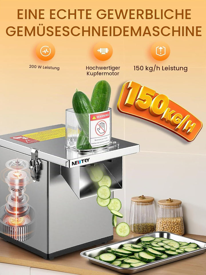 NEWTRY 3-in-1 Elektrischer Gemüseschneider -200W Küchenmaschine mit Edelstahlgehäuse zum Würfeln, Ra