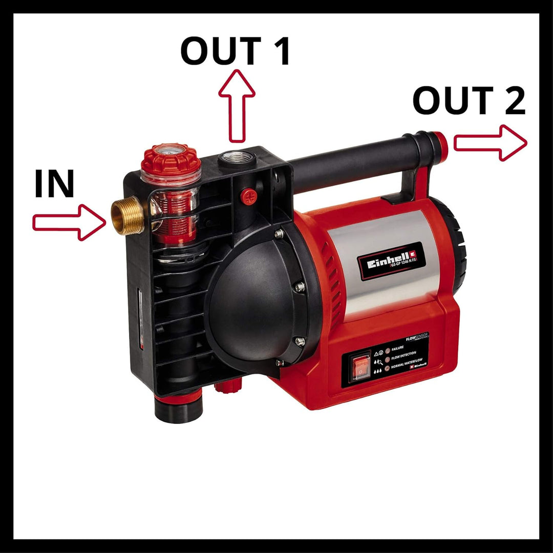 Einhell Gartenpumpe GE-GP 1246 N FS (1200 W, max. 4600 l/h, max. 5 bar, Wasserfüll-/Schmutz-/Sauganz