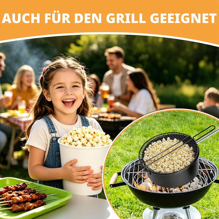 Popcornpfanne für Lagerfeuer & Grill,Popcorn Topf mit langem Griff für Camping,Popcornmaschine,Popco