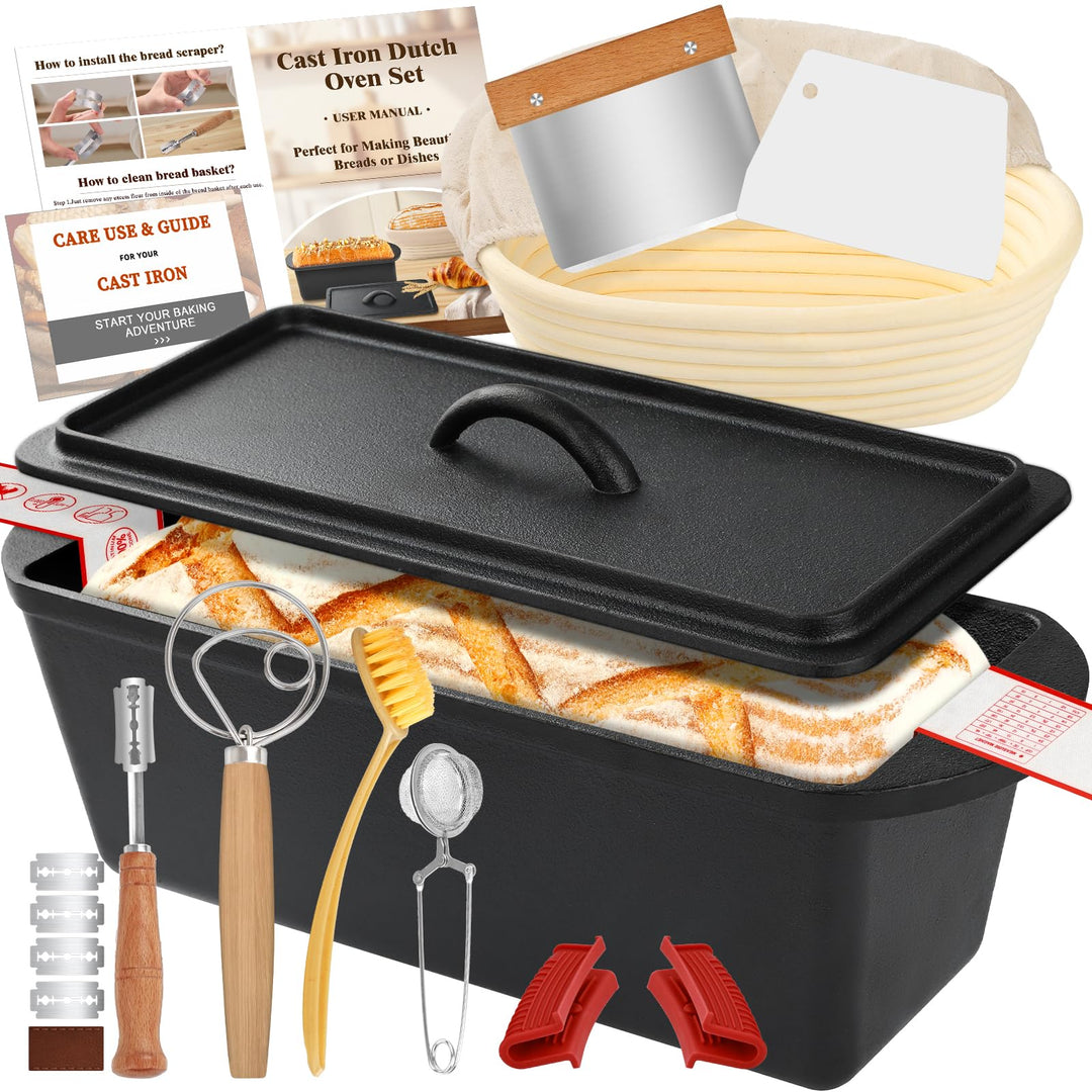 NZQXJXZ 35cm Brotbackform mit Deckel, Gusseisen Topf Dutch Oven Gusseisenpfanne für Brot Backen, Ban