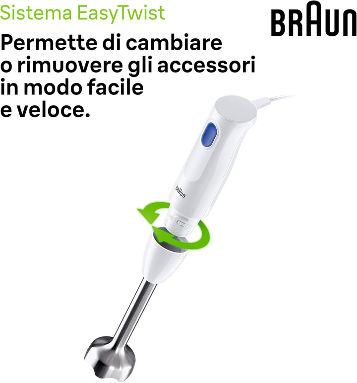 Braun MultiQuick 1 MQ10.201MWH Minipimer mit 5 Jahren Service, leichter Stabmixer, EasyTwist-Technol
