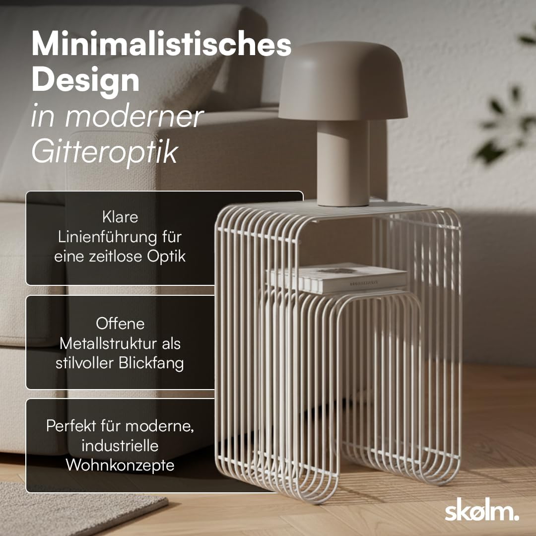 skølm Vali Beistelltisch Weiss – Kleiner Couchtisch Metall – Sofatisch als Hocker & Regal nutzbar –
