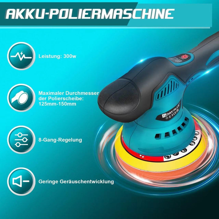Akku Poliermaschine, Auto Poliermaschine Set 22pcs, Elektrische Poliermaschine mit 2pcs Batterie, Ak