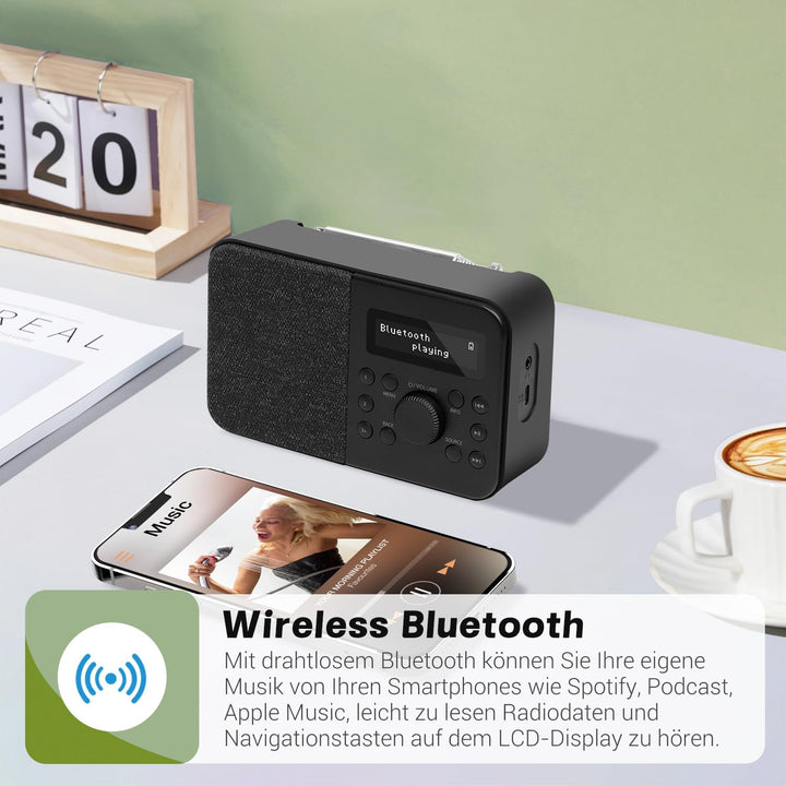 MangoKit PR2S Tragbares DAB+ Digitalradio,Küchen-FM-Radio,Bluetooth-Lautsprecher,Persönliches DAB-Ra
