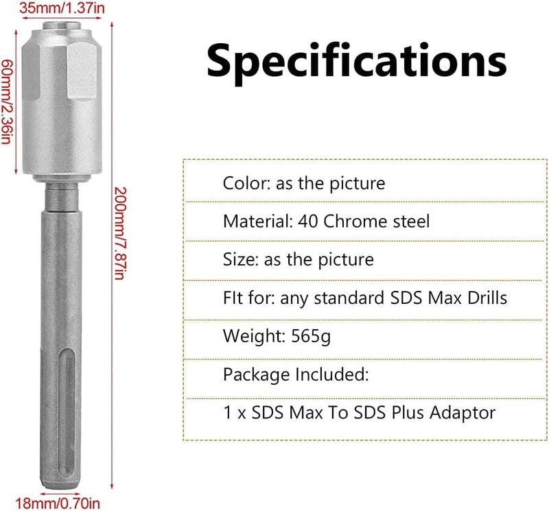 SDS Max auf SDS Plus Adapter, SDS Max Bohrer Adapter Bohrfutter 40 Chromstahl Konverter Schaft Quick